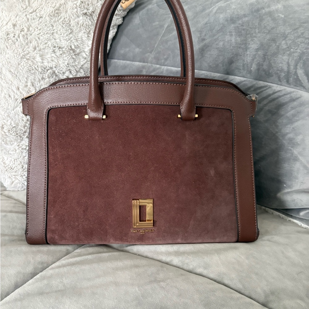 Karl Lagerfeld Dark Brown Satchel with Gold Accents